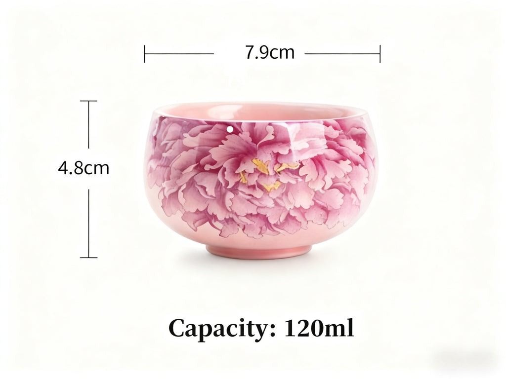 Contemporary Ru Yao & Peony & Lohan Teacup, Pink Ru Yao Gongfu Tea Cup