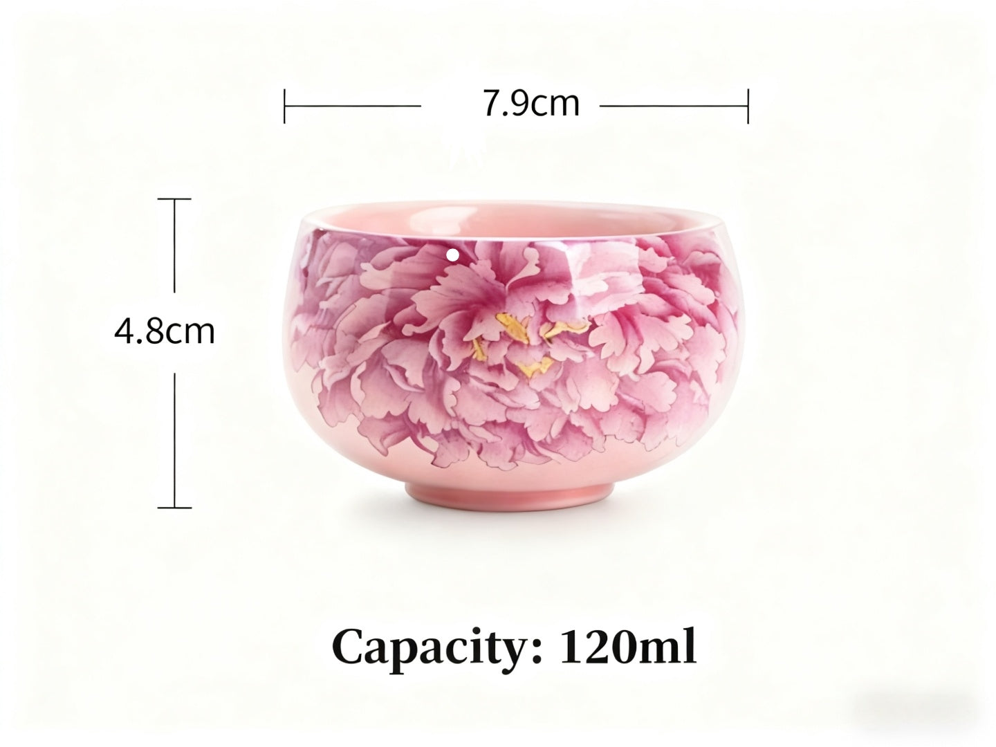 Contemporary Ru Yao & Peony & Lohan Teacup, Pink Ru Yao Gongfu Tea Cup