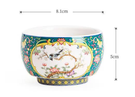 Magpie & Plum Blossom Teacup, Enamel Painted Gongfu Tea Cup