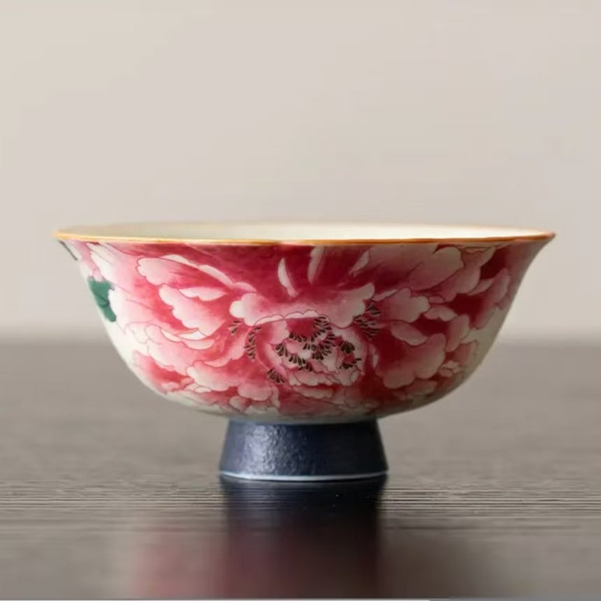 Contemporary Ru Yao & Peony & Lohan Teacup, Pink Ru Yao Gongfu Tea Cup
