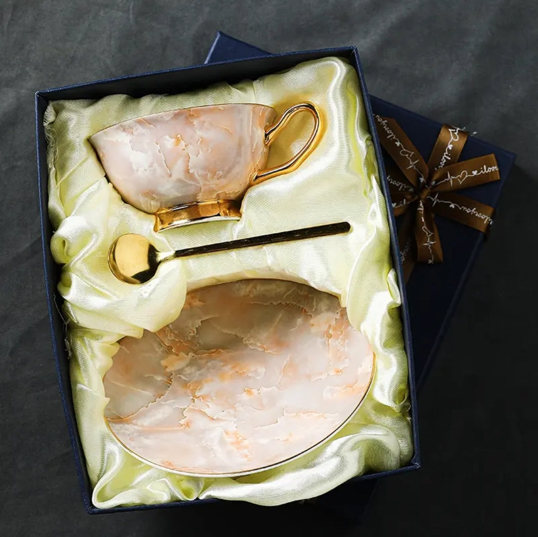 Premium Luxury Ceramic Coffee Cup and Saucer Set - Elegant Gift Boxed Tea Cup for Sophisticated Home