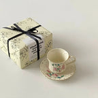 Vintage European Rose Trim Bone China Coffee Cup and Saucer Set - Afternoon Tea Gift Box | Elegant Hostess Gift Drinkware
