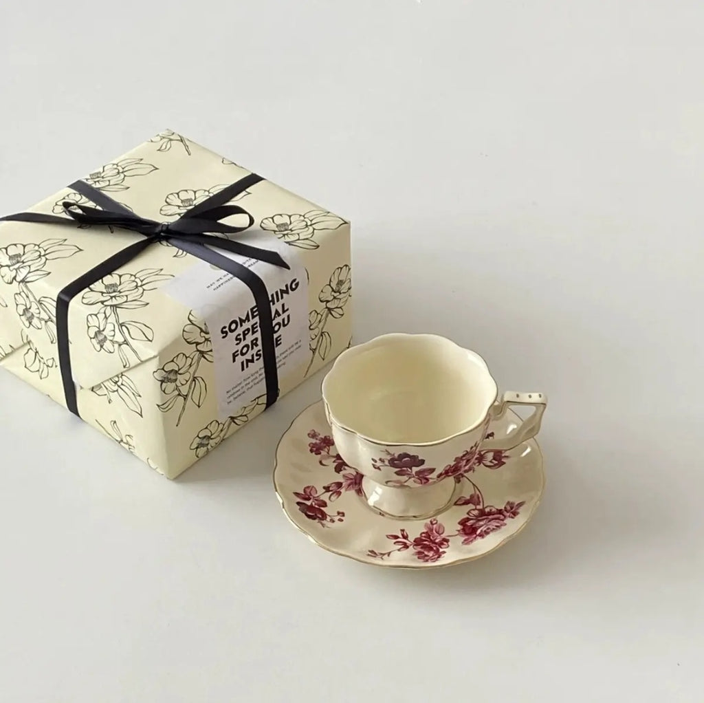 French Afternoon Tea Coffee Cup and Saucer Set - European Ceramic Tea Cup Gift Box