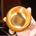 Handmade Fuzhou Lacquer Ceramic Tea Cup – Gradient Design with 24K Gold Bodhi Leaf – Artisan Master Cup
