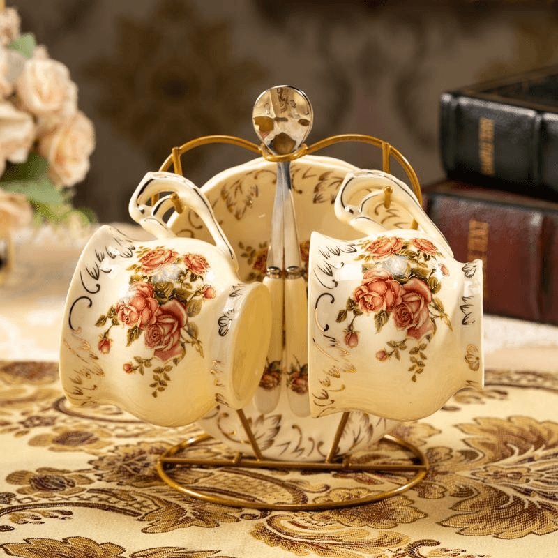 Gold Trim Tea Cup Set, European Coffee Cup & Saucer, Luxury English Afternoon Tea Set