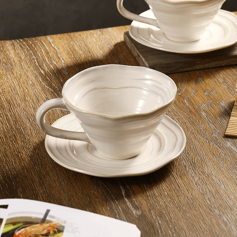 Flambe Glaze Coffee Set, Handmade Stoneware Mug & Saucer