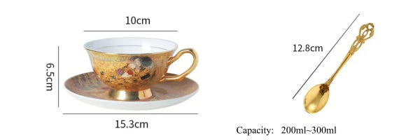 European Vintage Bone China Coffee & Tea Cup - Hand-Painted Gold Famous Painting Gift Box - Water Glass
