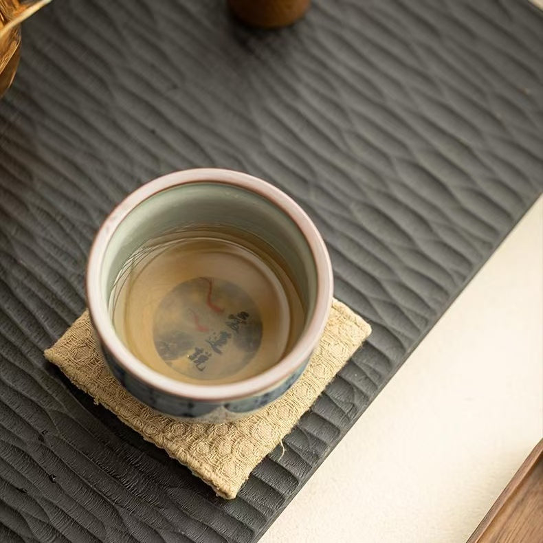 Aged Clay Lotus Teacup, Antique Style Blue & White - Ode to the Lotus Design