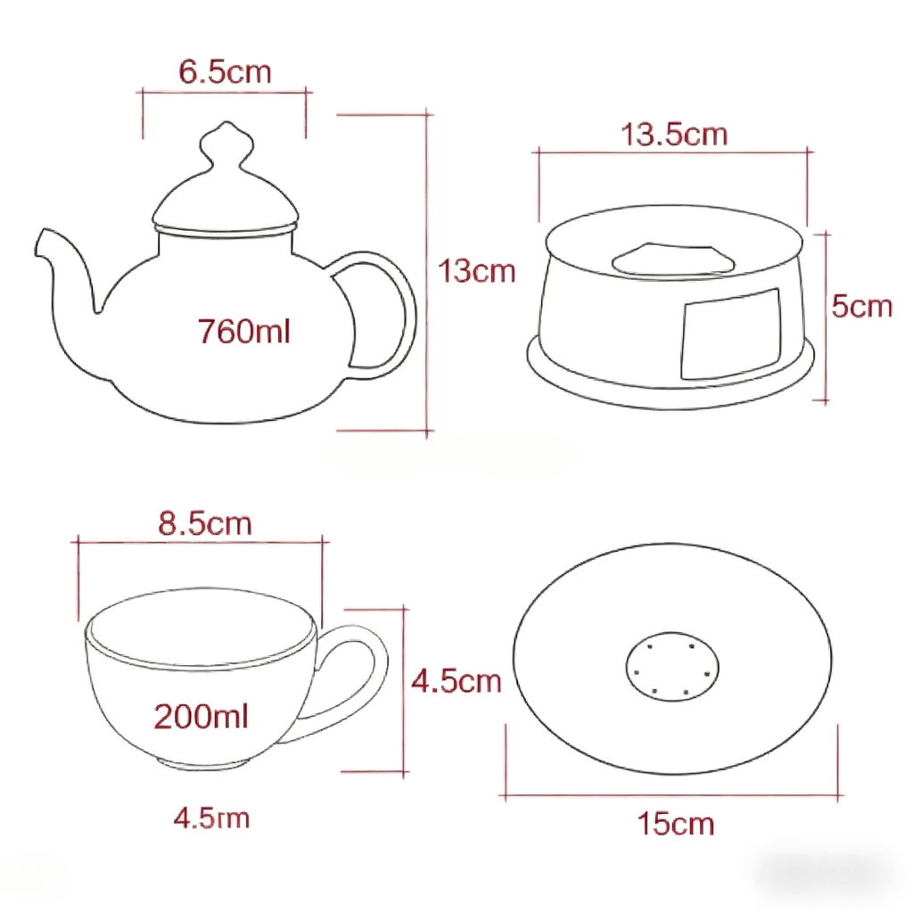 Ceramic Teapot Set with Warmer, Floral Tea Cups for Fruit Tea, English Afternoon Tea Set