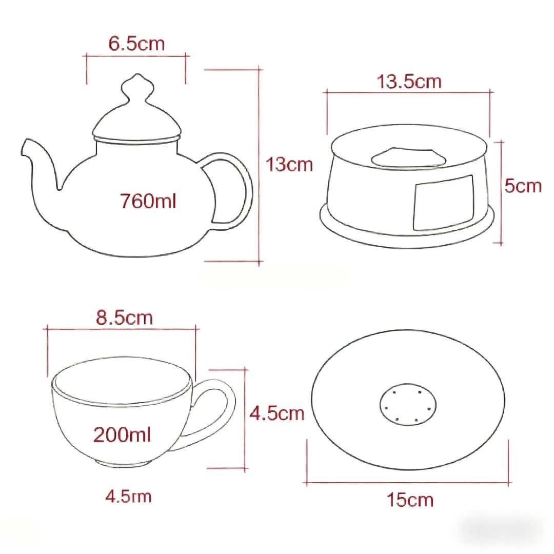 Ceramic Teapot Set with Warmer, Floral Tea Cups for Fruit Tea, English Afternoon Tea Set