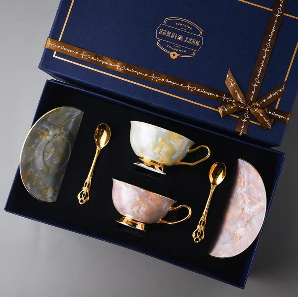 Premium Luxury Ceramic Coffee Cup and Saucer Set - Elegant Gift Boxed Tea Cup for Sophisticated Home