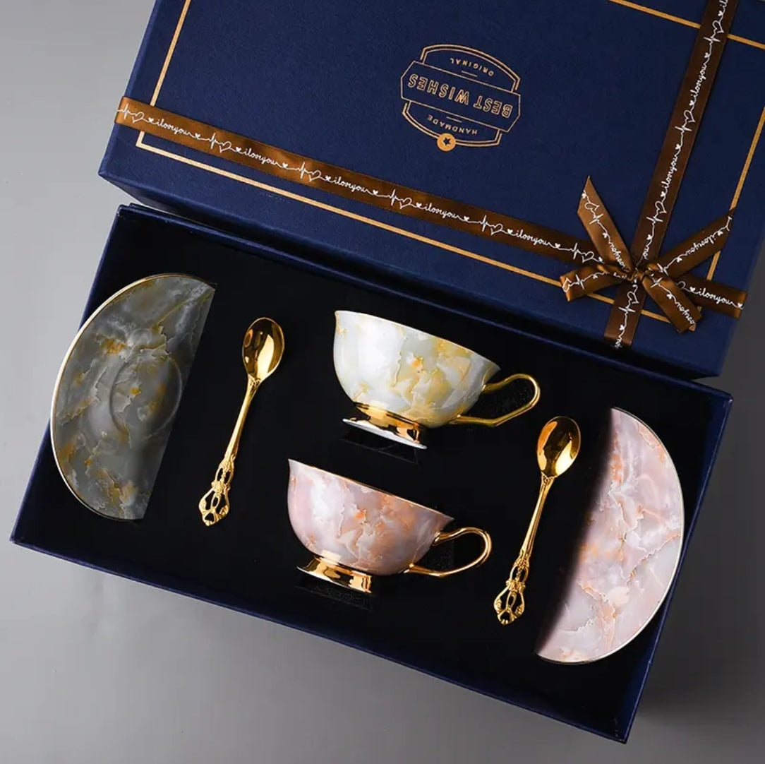 Premium Luxury Ceramic Coffee Cup and Saucer Set - Elegant Gift Boxed Tea Cup for Sophisticated Home