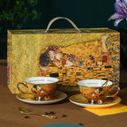 European Vintage Bone China Coffee & Tea Cup - Hand-Painted Gold Famous Painting Gift Box - Water Glass