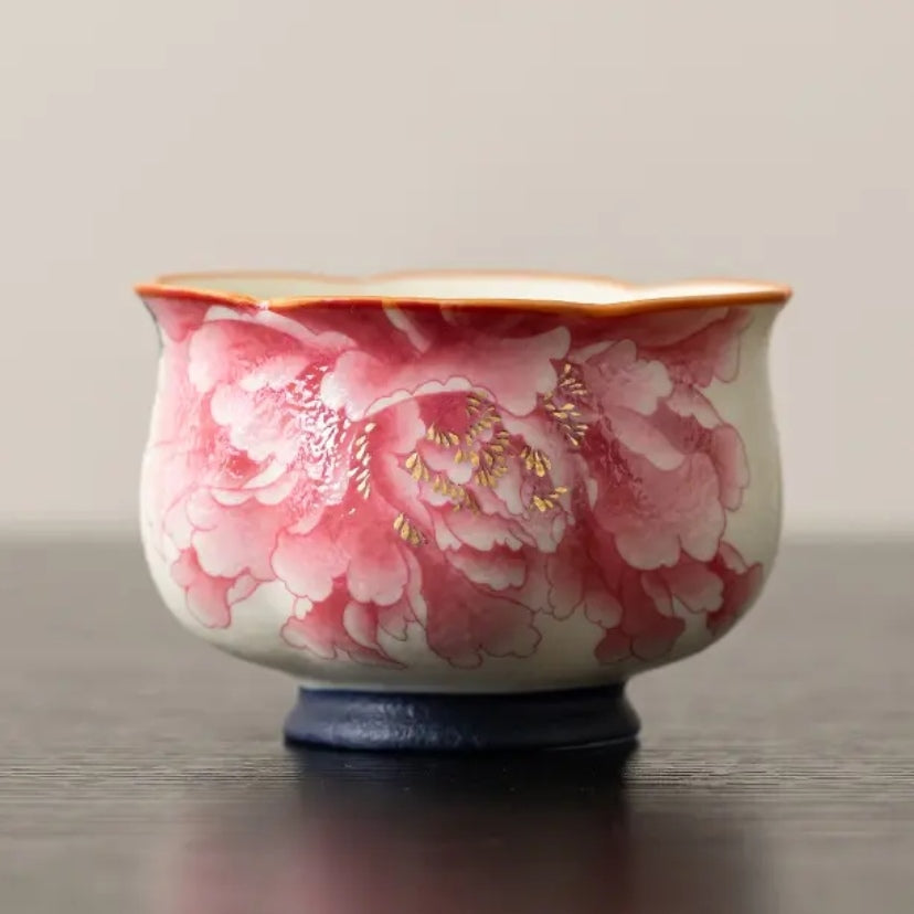 Contemporary Ru Yao & Peony & Lohan Teacup, Pink Ru Yao Gongfu Tea Cup