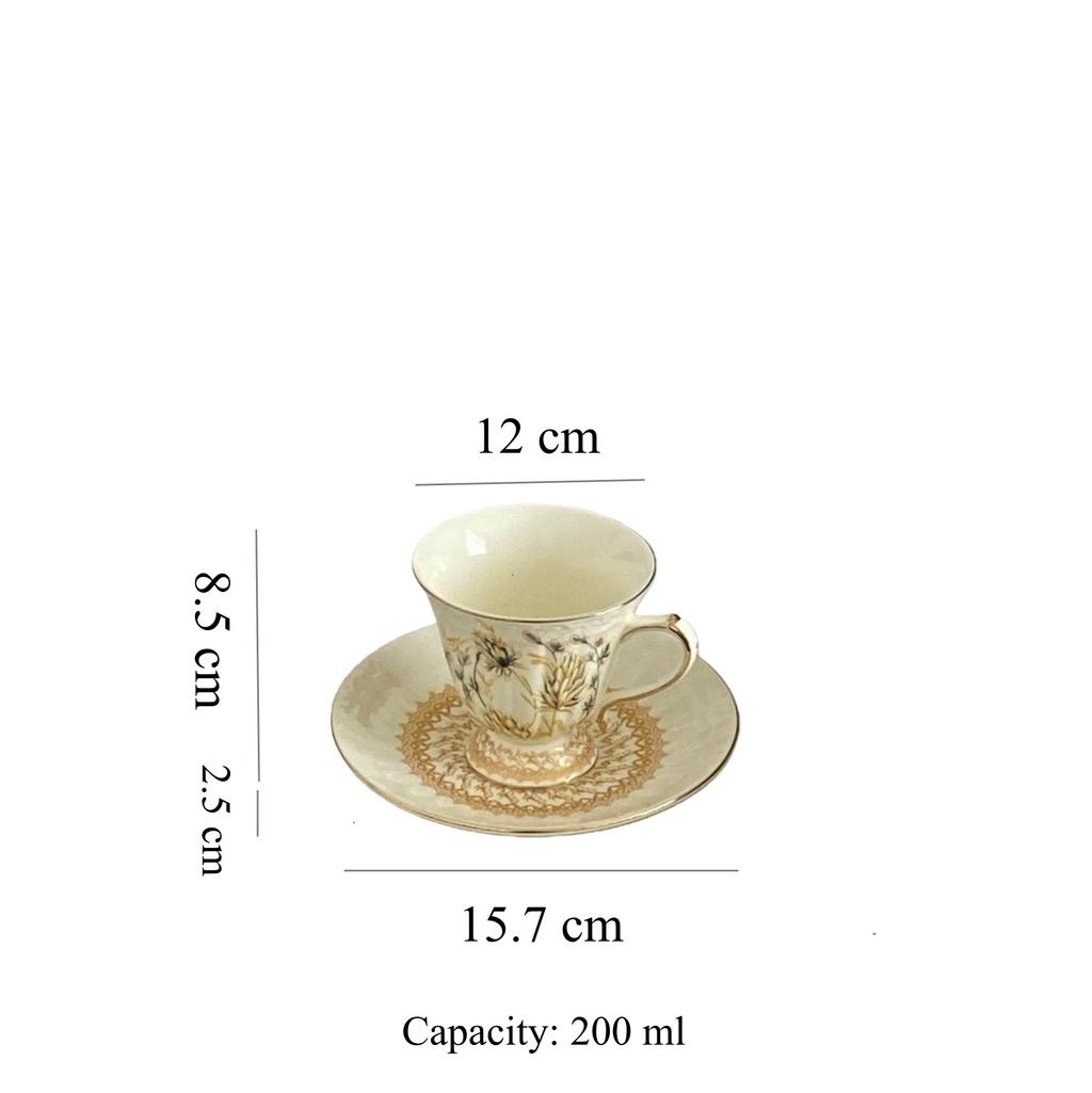 Vintage European Gold Wheat Ear Coffee Cup Saucer - English Afternoon Tea Birthday Gift for Her