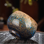 Handmade Fuzhou Lacquer Ceramic Tea Cup – Gradient Design with 24K Gold Bodhi Leaf – Artisan Master Cup