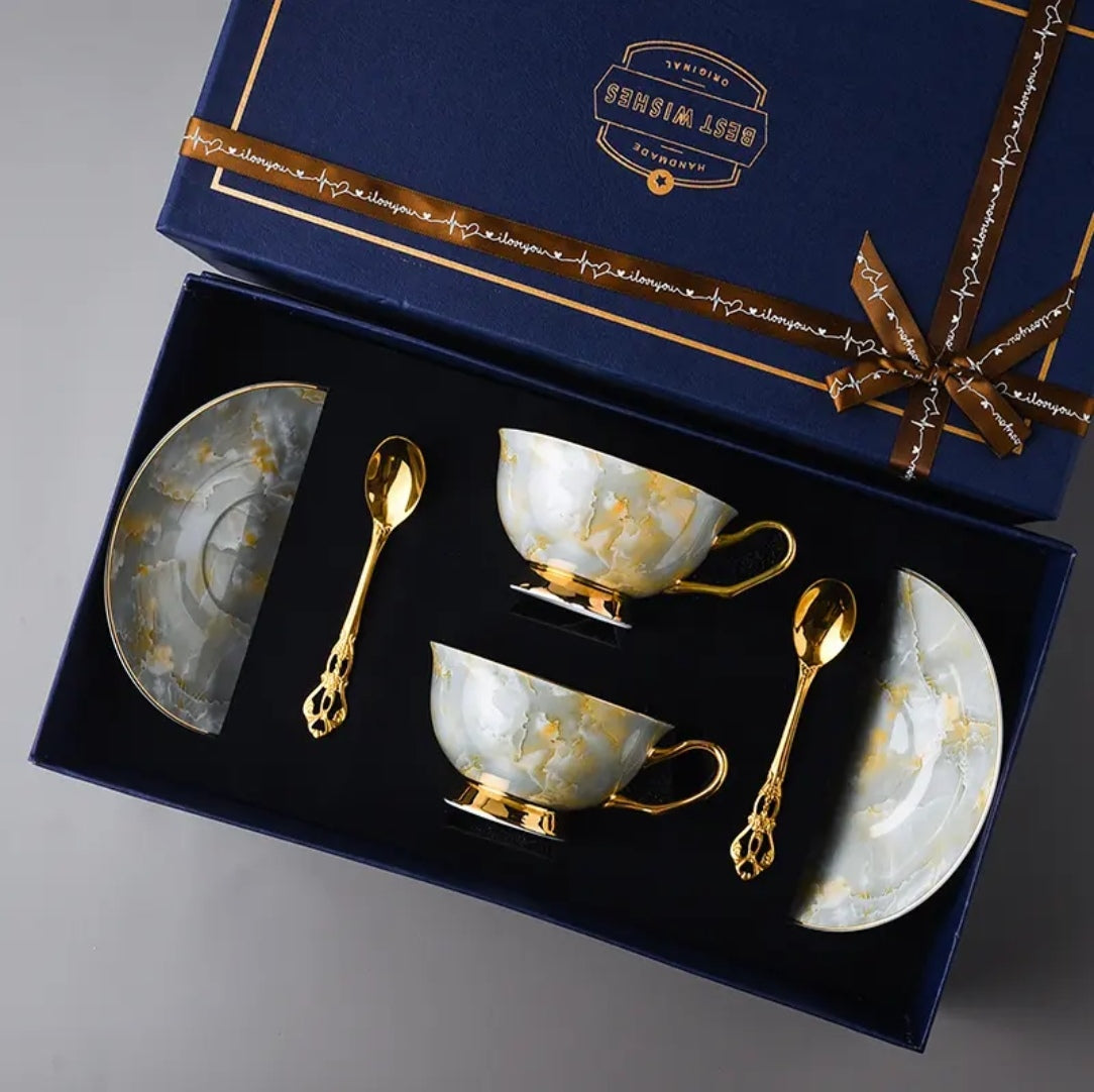 Premium Luxury Ceramic Coffee Cup and Saucer Set - Elegant Gift Boxed Tea Cup for Sophisticated Home
