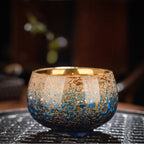 Handmade Fuzhou Lacquer Ceramic Tea Cup – Gradient Design with 24K Gold Bodhi Leaf – Artisan Master Cup