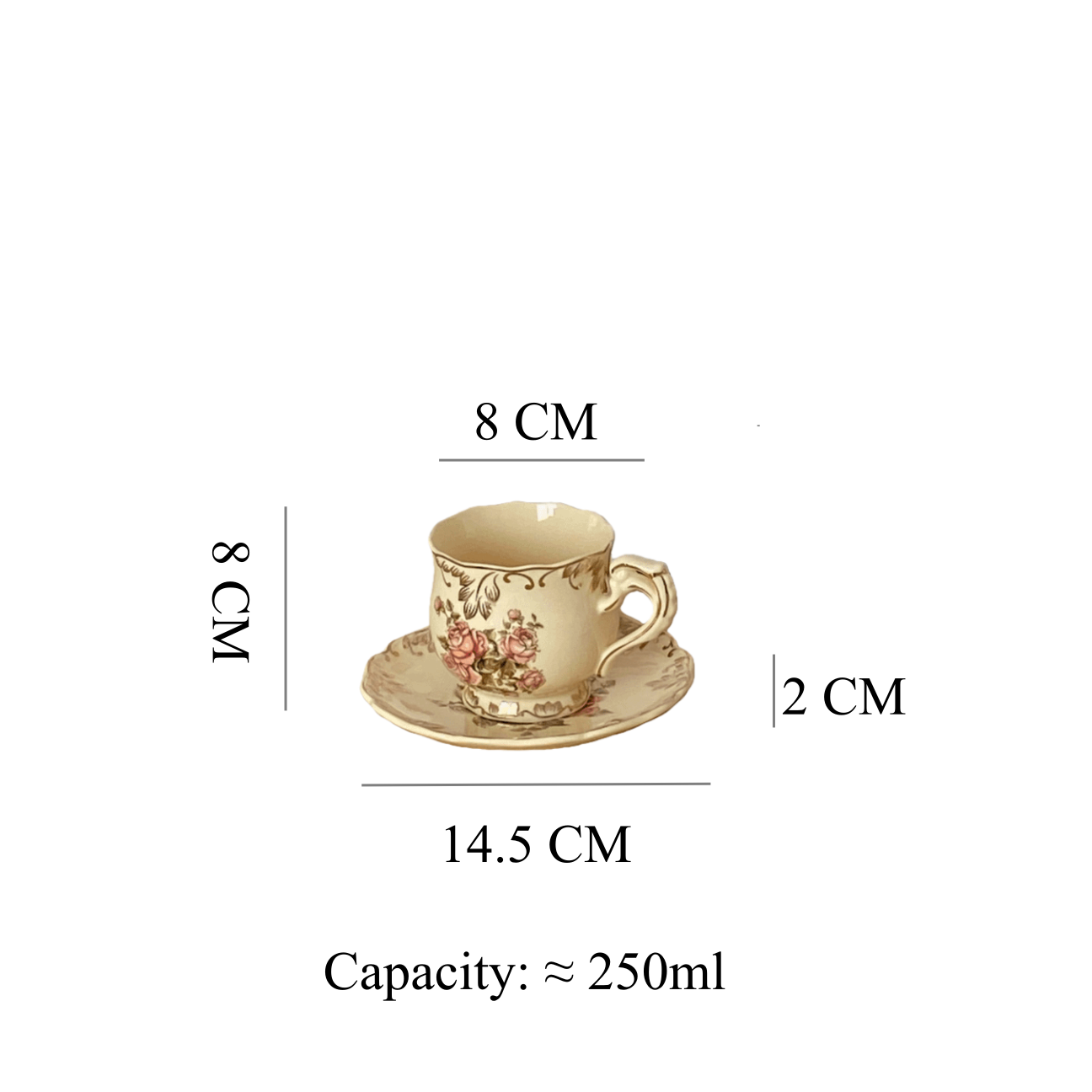 French Cream-Colored Rose Ceramic Coffee Cup and Saucer Set - Afternoon Tea Hostess Gift