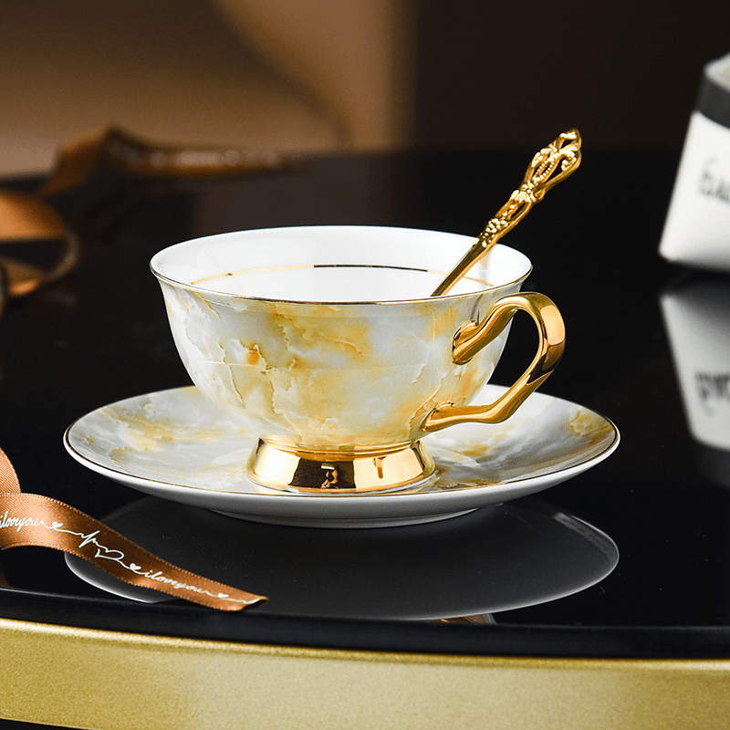 Premium Luxury Ceramic Coffee Cup and Saucer Set - Elegant Gift Boxed Tea Cup for Sophisticated Home