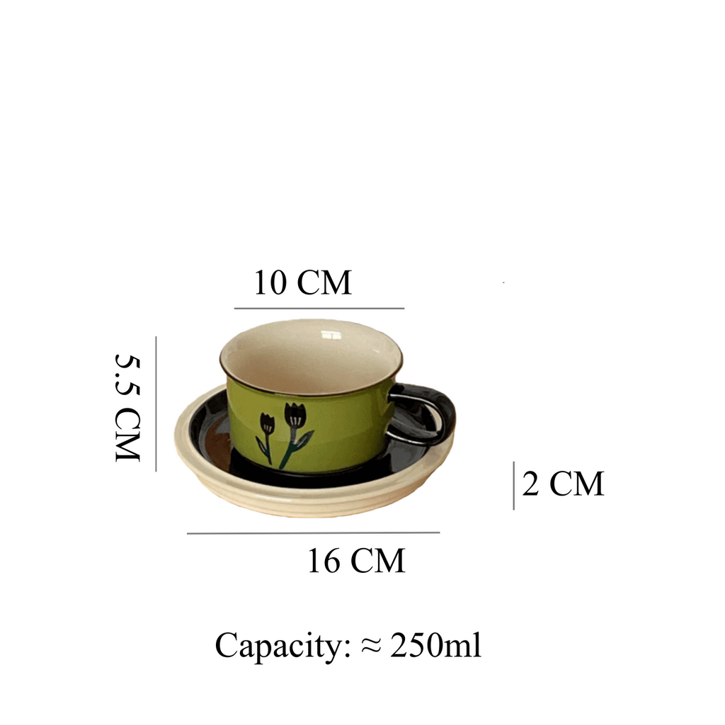 Elegant Hand-Painted Tulip Ceramic Afternoon Tea Cup and Saucer Set - Coffee Cup Gift Box | BFF