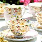 Bone China Cup and Saucer, Pink Coffee Cup and Teacup, Luxury European Style Set