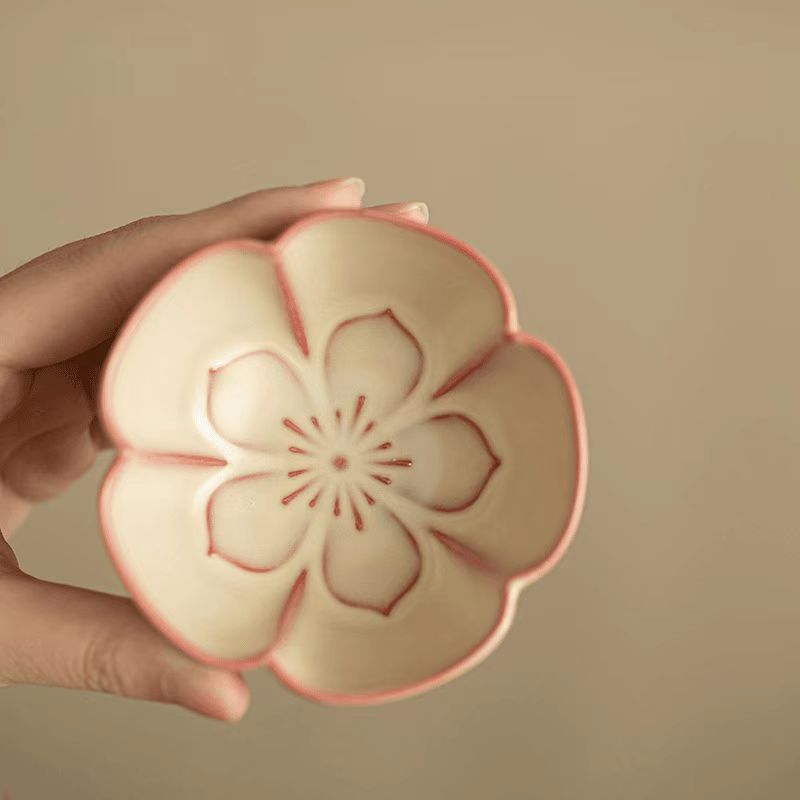 Lard（Jadeite）Glaze Peach Blossom Teacup, Nine Peaches Design-Ceramic Gongfu Tea Cup