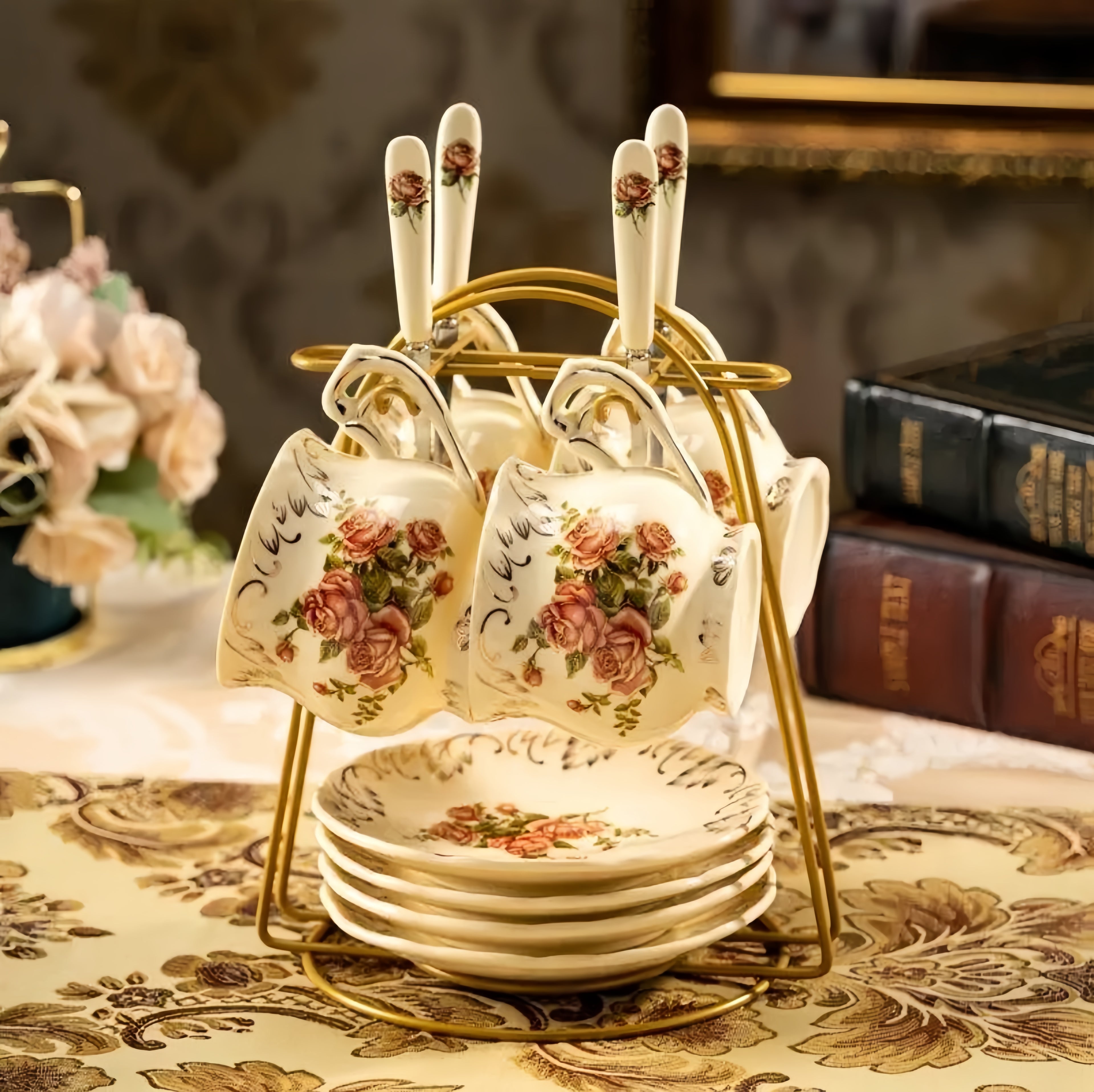 Gold Trim Tea Cup Set, European Coffee Cup & Saucer, Luxury English Afternoon Tea Set