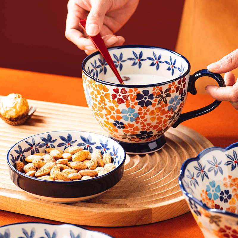 Large Capacity Enamel Mug, Milk & Oatmeal Breakfast Cup - Ceramic Home Drinkware