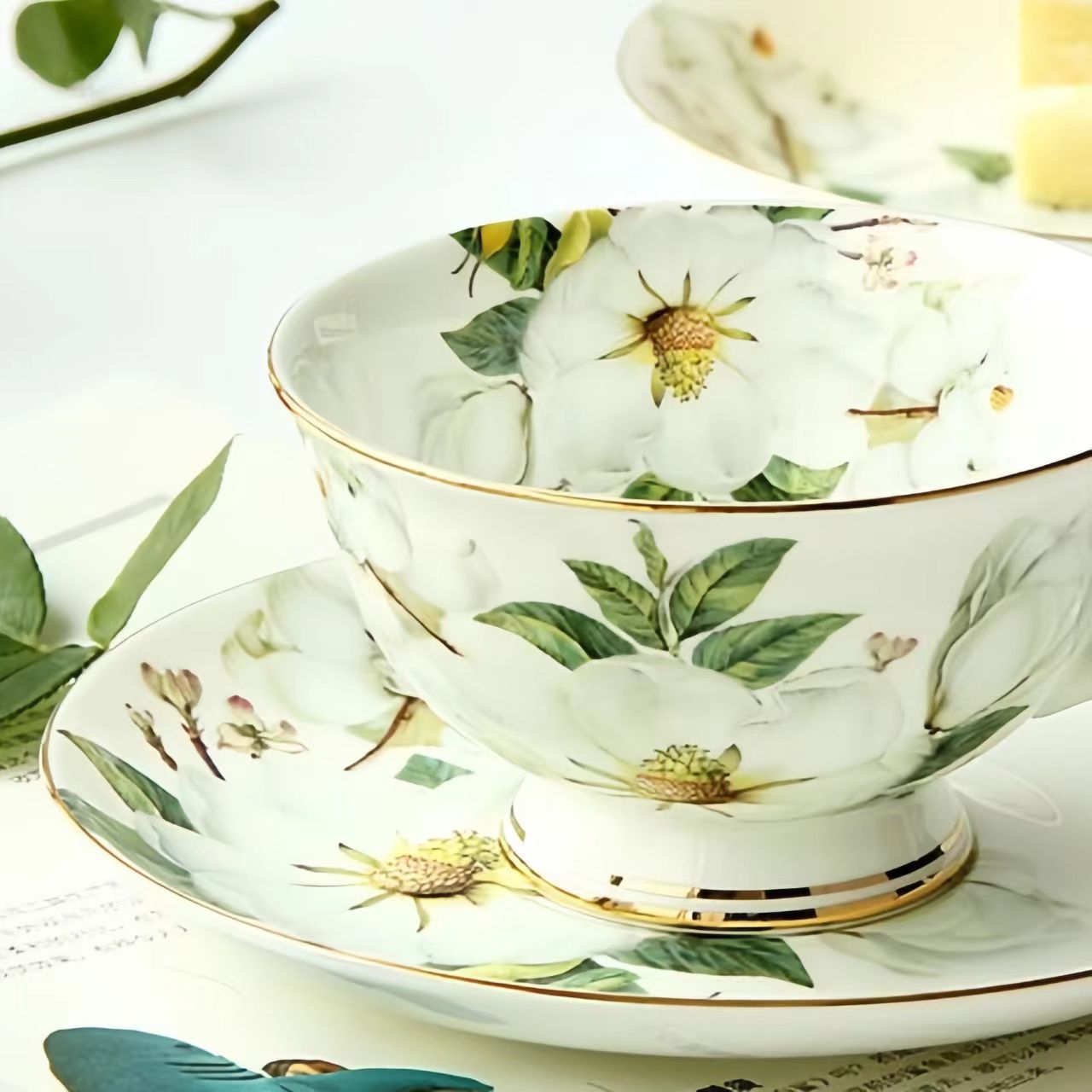 Bone China Tea Set, English Afternoon Tea Set, Luxury Ceramic Coffee Cup & Saucer Set