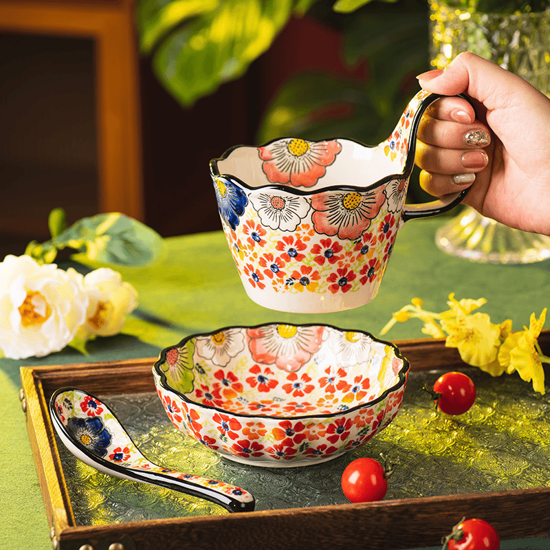 Matching Hand Painted Ceramic Mug Set, Comfortable Grip Coffee Cup for Home & Office