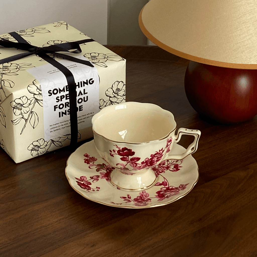 French Afternoon Tea Coffee Cup and Saucer Set - European Ceramic Tea Cup Gift Box