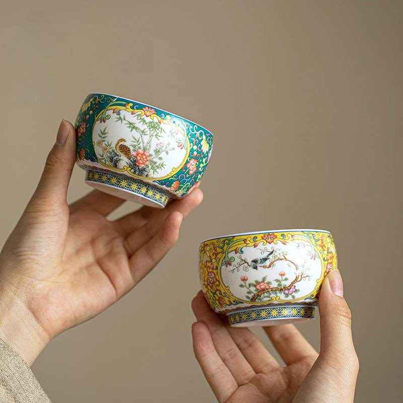 Magpie & Plum Blossom Teacup, Enamel Painted Gongfu Tea Cup