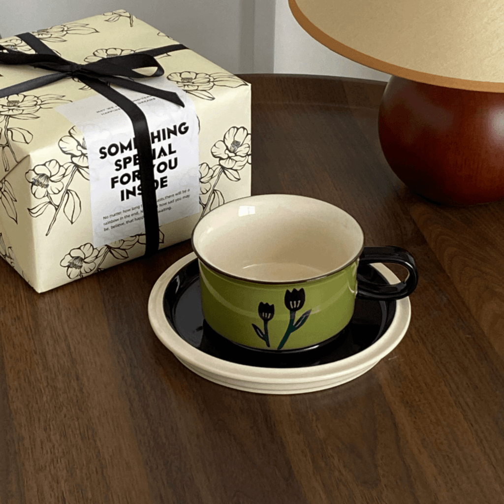 Elegant Hand-Painted Tulip Ceramic Afternoon Tea Cup and Saucer Set - Coffee Cup Gift Box | BFF