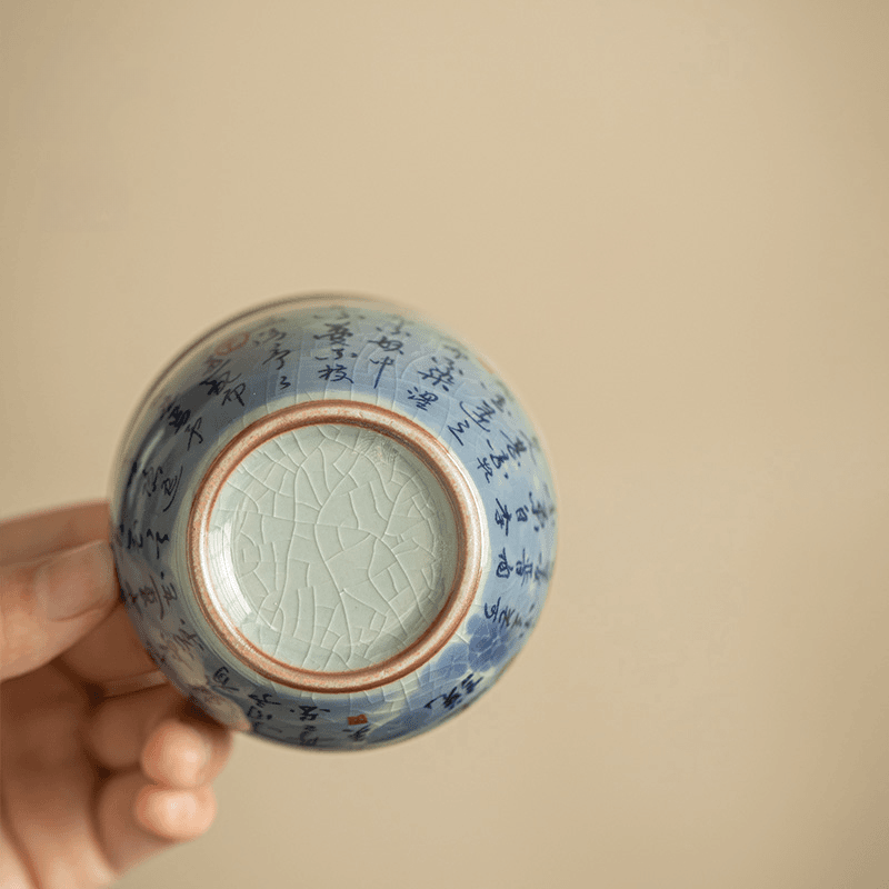 Aged Clay Lotus Teacup, Antique Style Blue & White - Ode to the Lotus Design