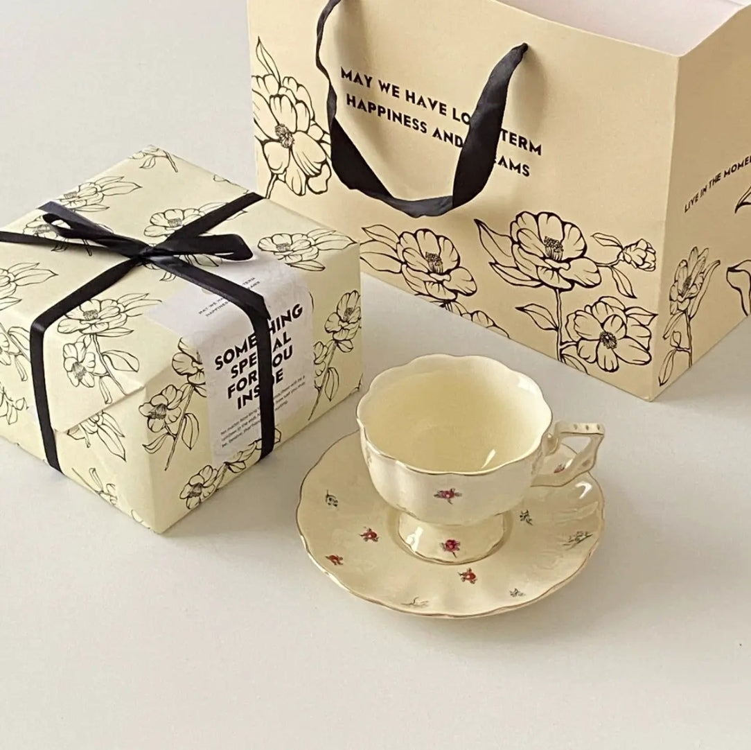 French Vintage Cream-Colored Afternoon Tea Coffee Cup - European Elegant Birthday Gift for Her