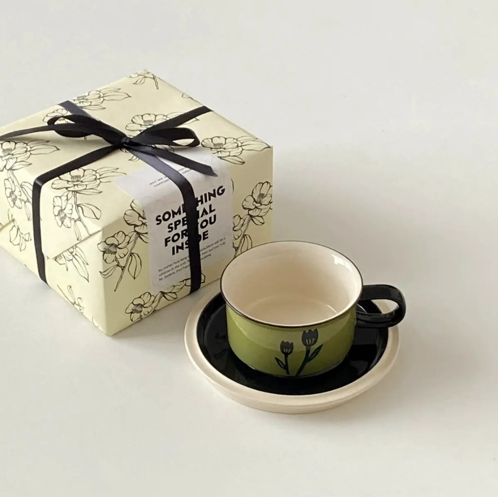 Elegant Hand-Painted Tulip Ceramic Afternoon Tea Cup and Saucer Set - Coffee Cup Gift Box | BFF