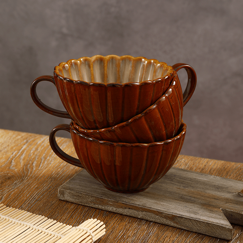 Glaze Transformation Ceramic Mug, Caramel Colored Coffee Cup with Handle