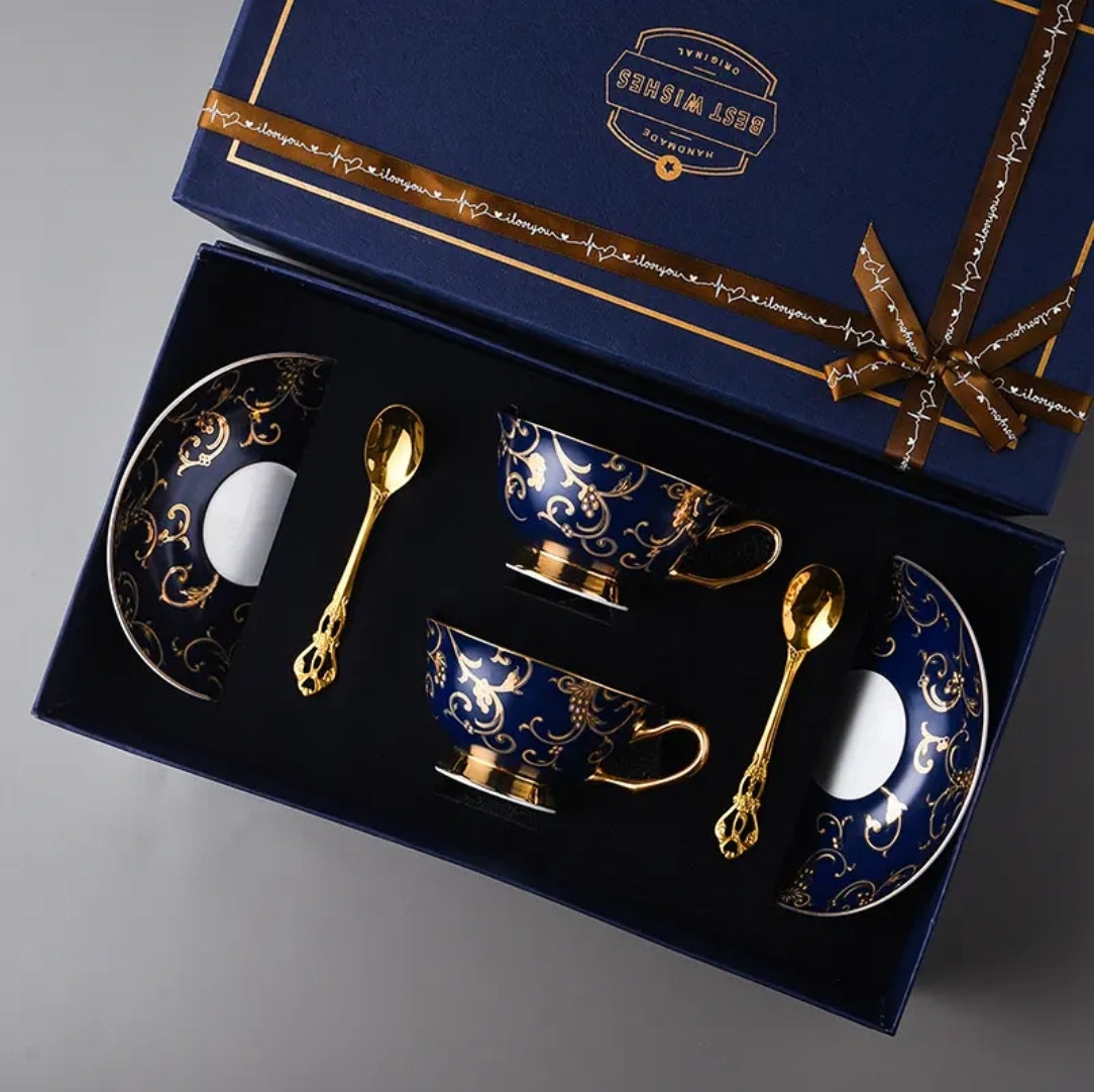 Vintage Bone China Coffee & Tea Cup Set - Premium Light Luxury European Gift Box