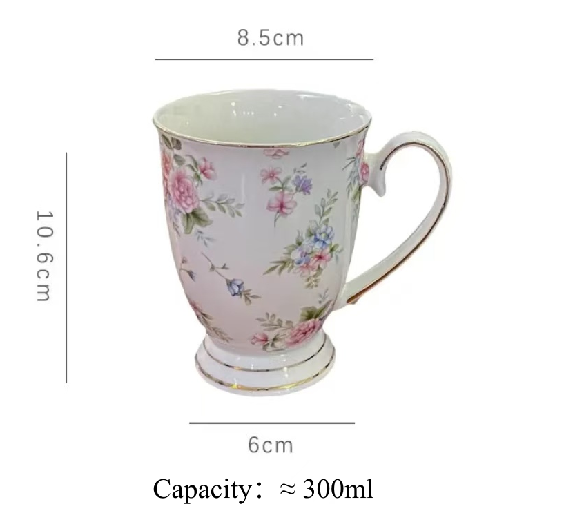 Cottagecore English Vintage Coffee Set, Sprig Print Gold Rim Cup & Saucer