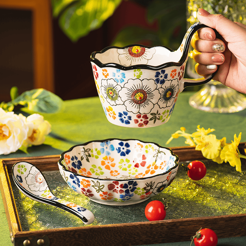 Matching Hand Painted Ceramic Mug Set, Comfortable Grip Coffee Cup for Home & Office