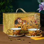European Vintage Bone China Coffee & Tea Cup - Hand-Painted Gold Famous Painting Gift Box - Water Glass