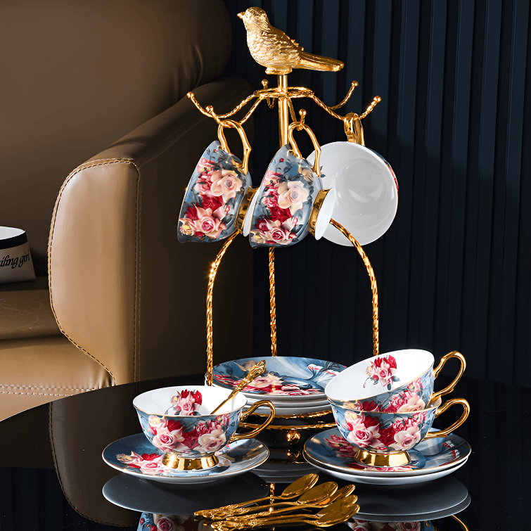 Elegant European Bone China Coffee Cup and Saucer Set - Luxury Wedding Gift Box , Sophisticated English Tea Cup