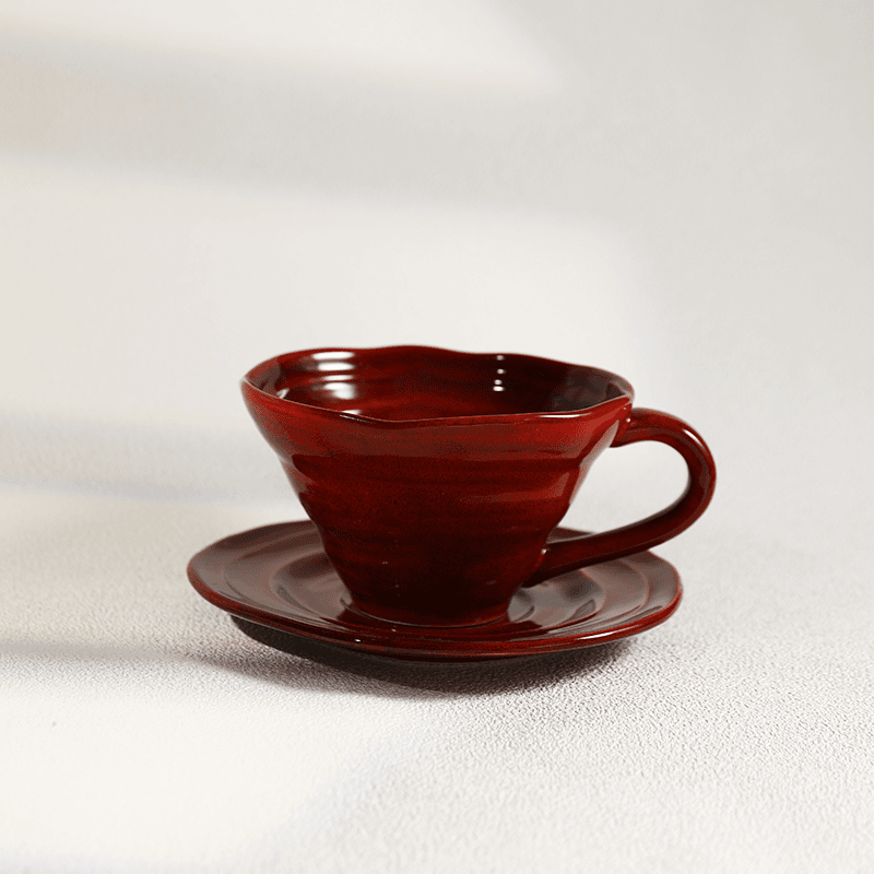 Flambe Glaze Coffee Set, Handmade Stoneware Mug & Saucer