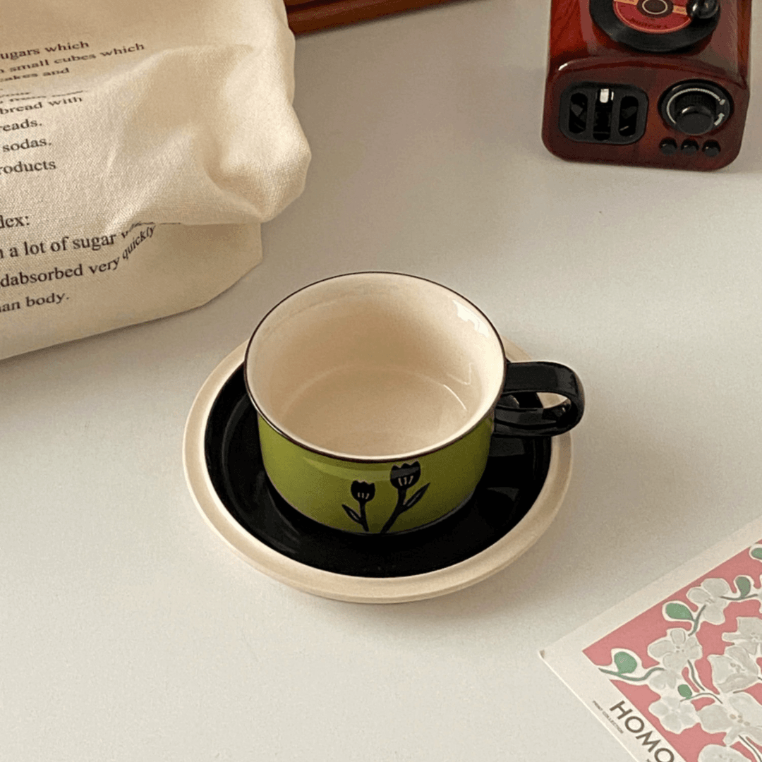 Elegant Hand-Painted Tulip Ceramic Afternoon Tea Cup and Saucer Set - Coffee Cup Gift Box | BFF