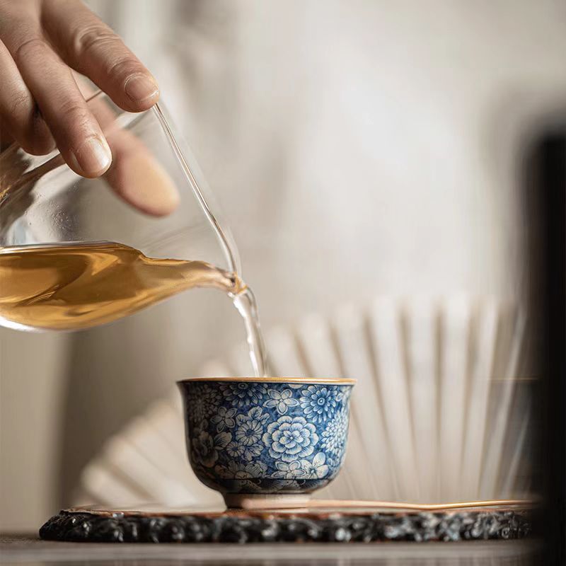 Crackle Glaze Teacup, Antique Clay Floral Ceramic Tea Cup-Develops Patina