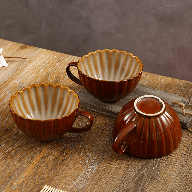 Glaze Transformation Ceramic Mug, Caramel Colored Coffee Cup with Handle