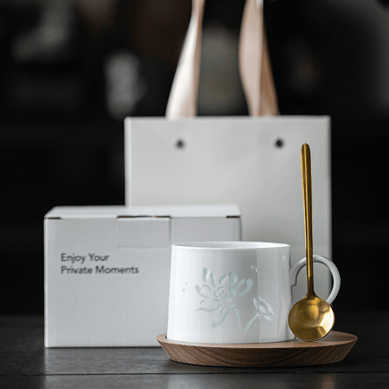 Rice Pattern Porcelain Coffee Cup, Butterfly/Lotus Design - Mug & Tea Cup with Gift Box