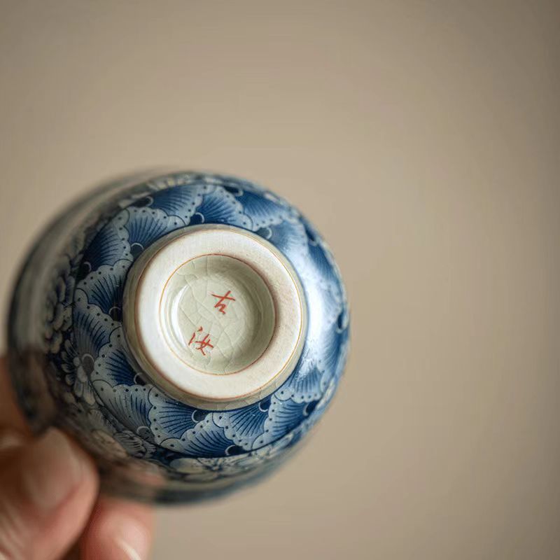 Crackle Glaze Teacup, Antique Clay Floral Ceramic Tea Cup-Develops Patina