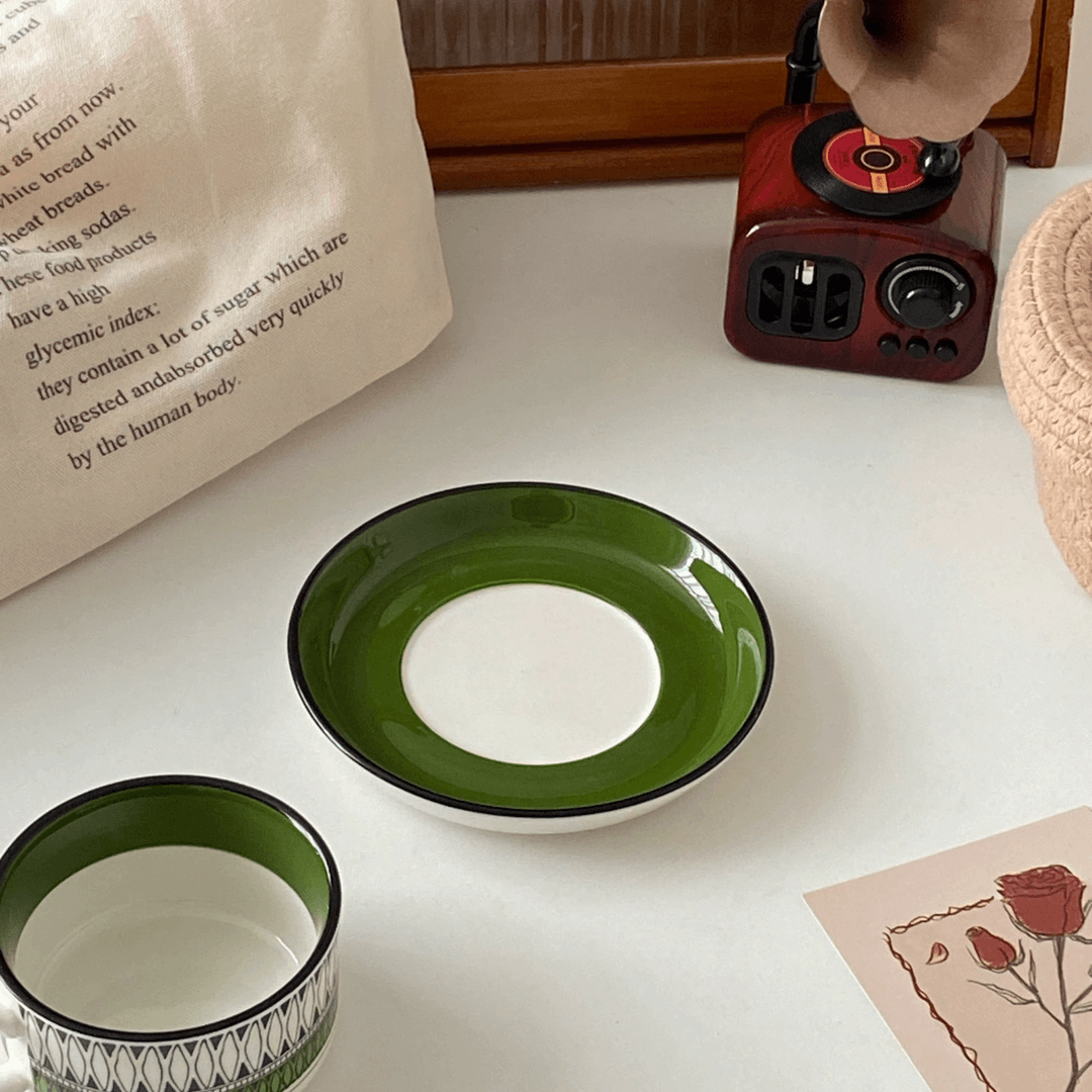 Vintage Green Coffee Cup Saucer Set - Birthday Gift for Her | BFF Hostess Afternoon Tea Mug